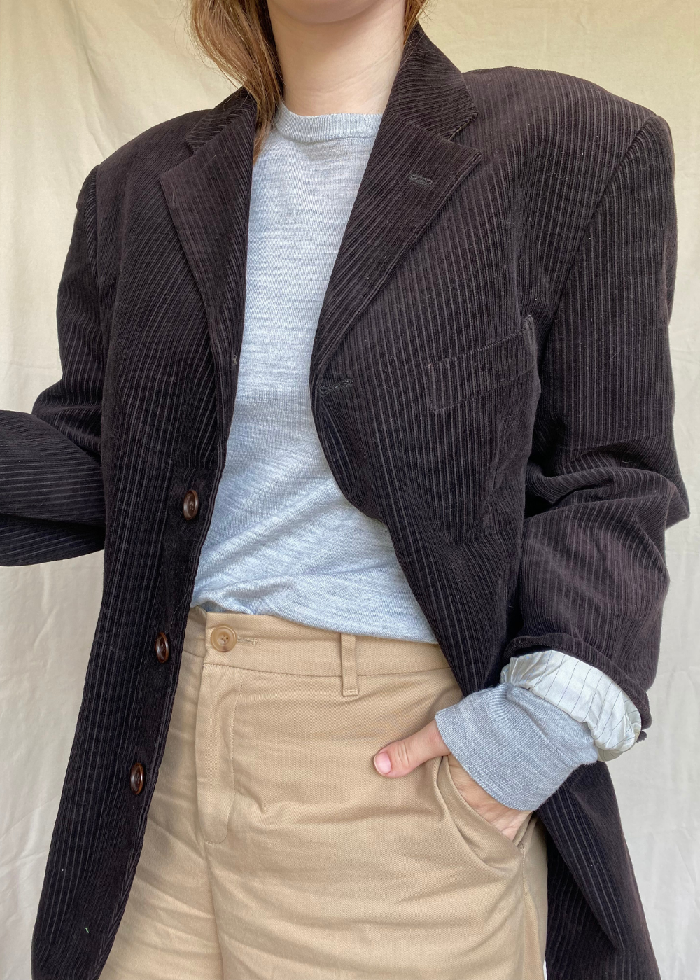 Bruine ribstof blazer - maat L/XL