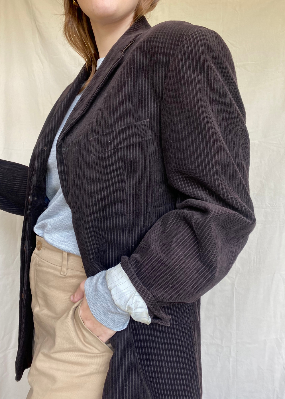 Bruine ribstof blazer - maat L/XL