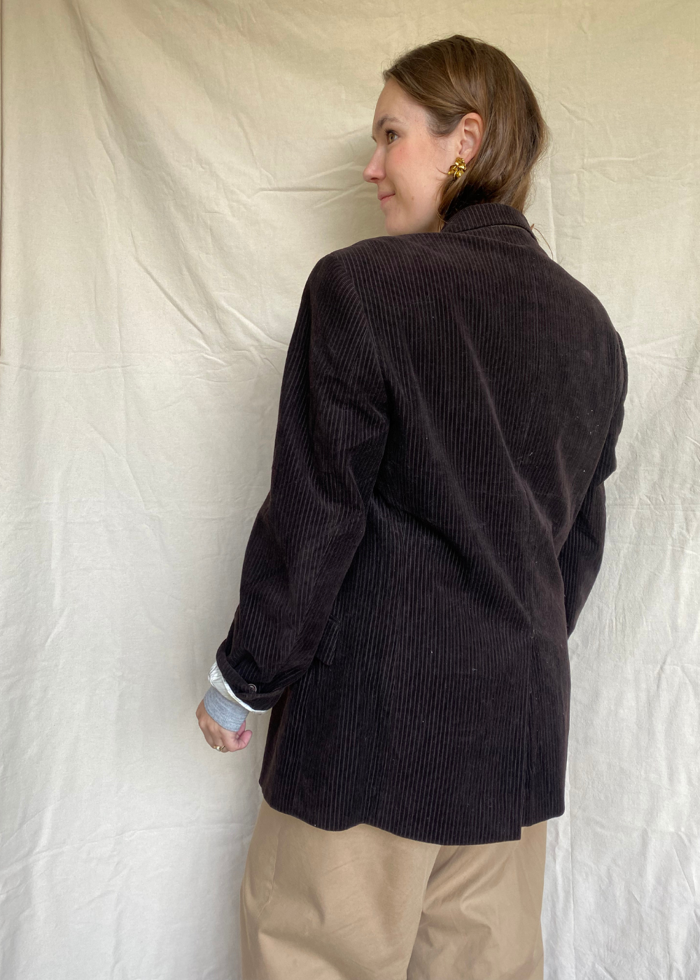 Bruine ribstof blazer - maat L/XL