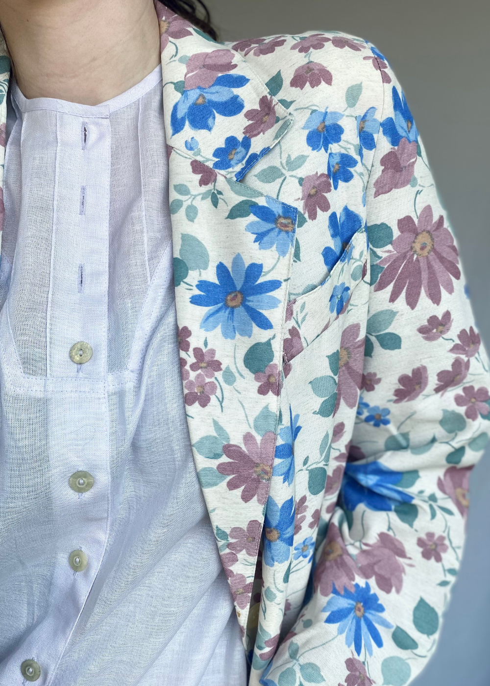 Katoenen dames bloemen blazer - maat M/L