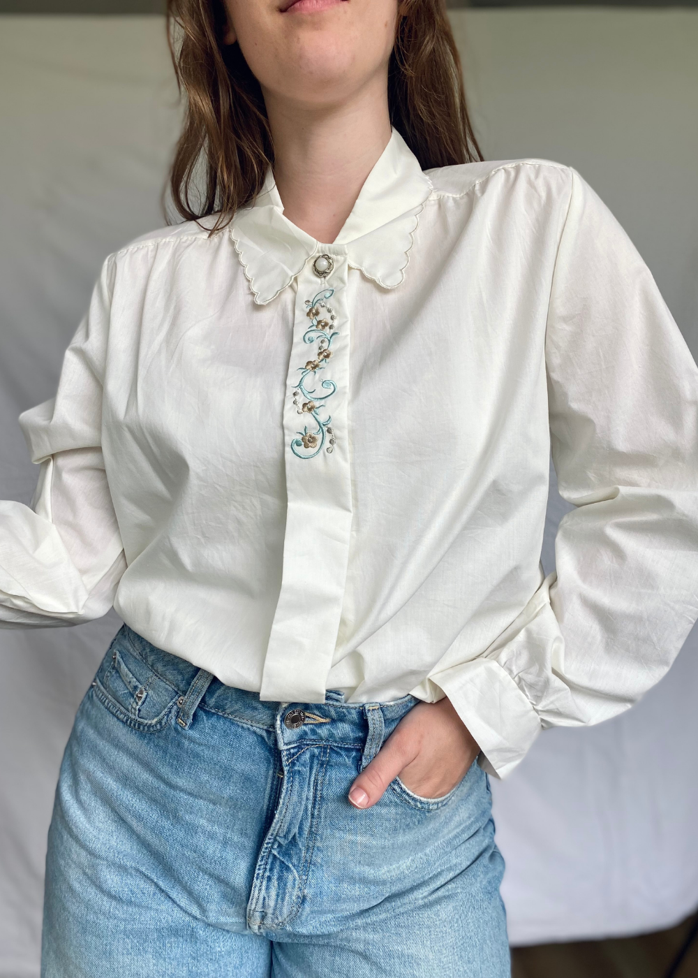 Romantische blouse met borduursels - l/xl