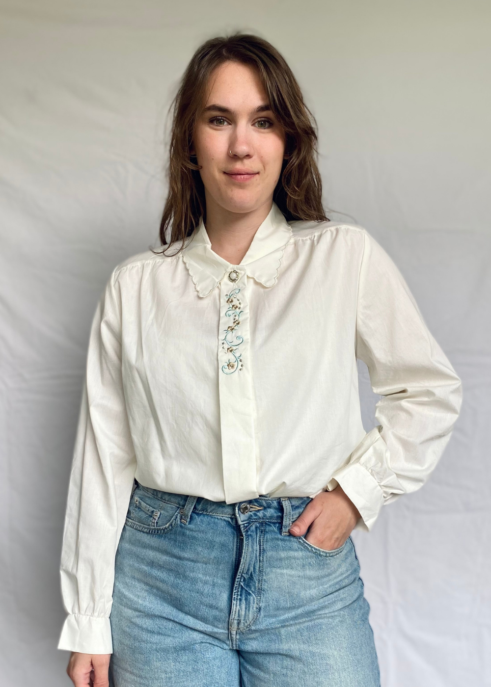 Romantische blouse met borduursels - l/xl