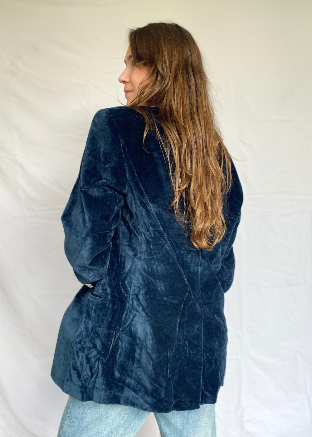 Donkerblauwe velvet blazer - l/xl