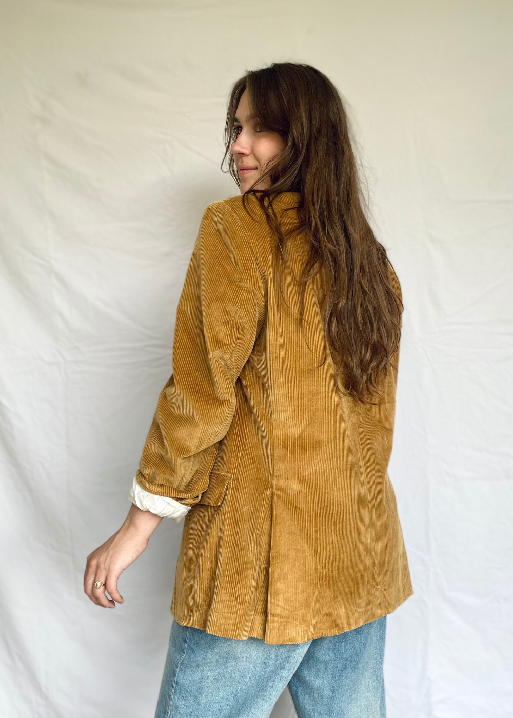 Dames camel beige ribstof blazer - maat L/XL