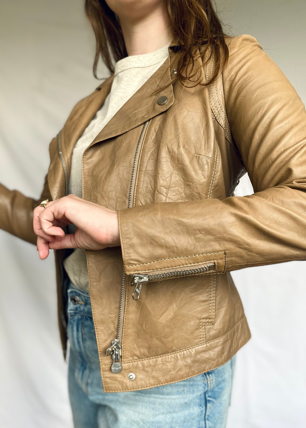 Leren look beige jas - s/m