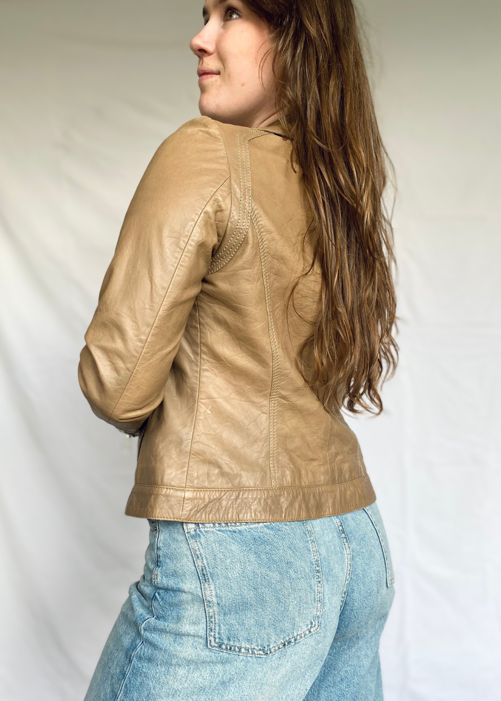 Leren look beige jas - s/m