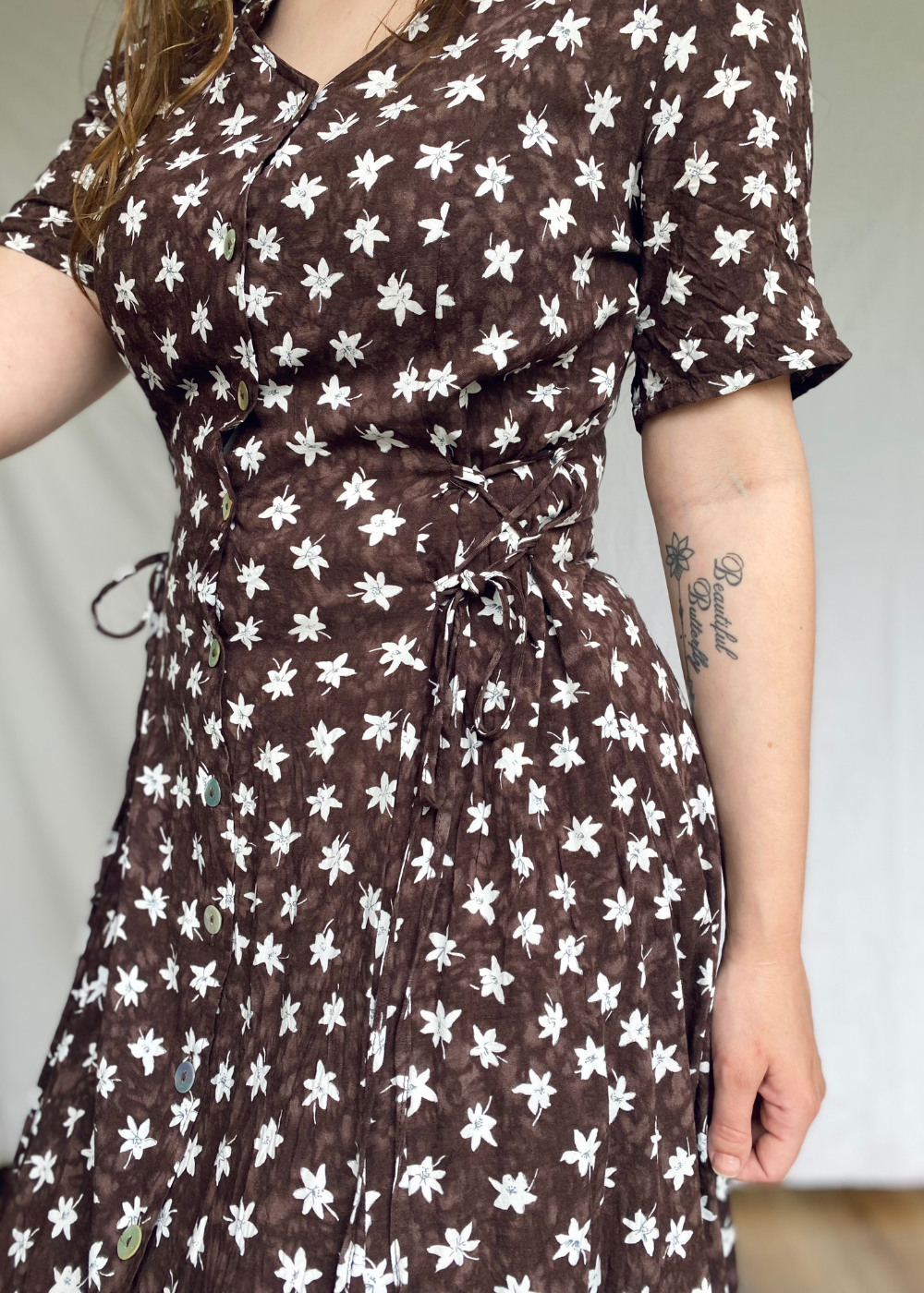Bruine viscose jurk - l