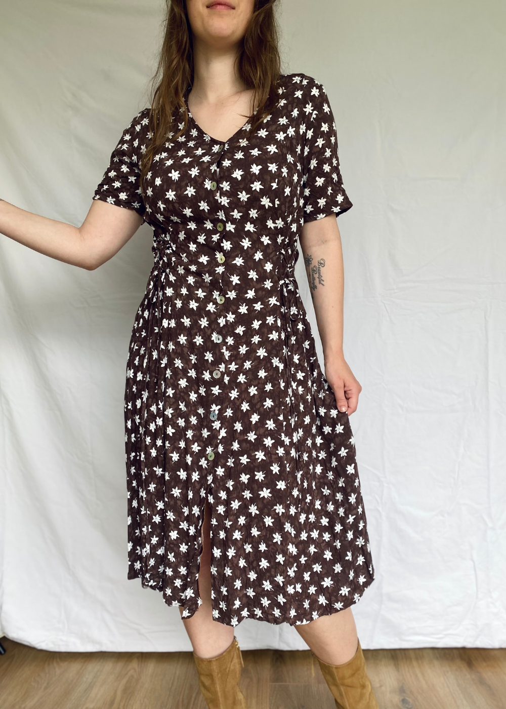 Bruine viscose jurk - l