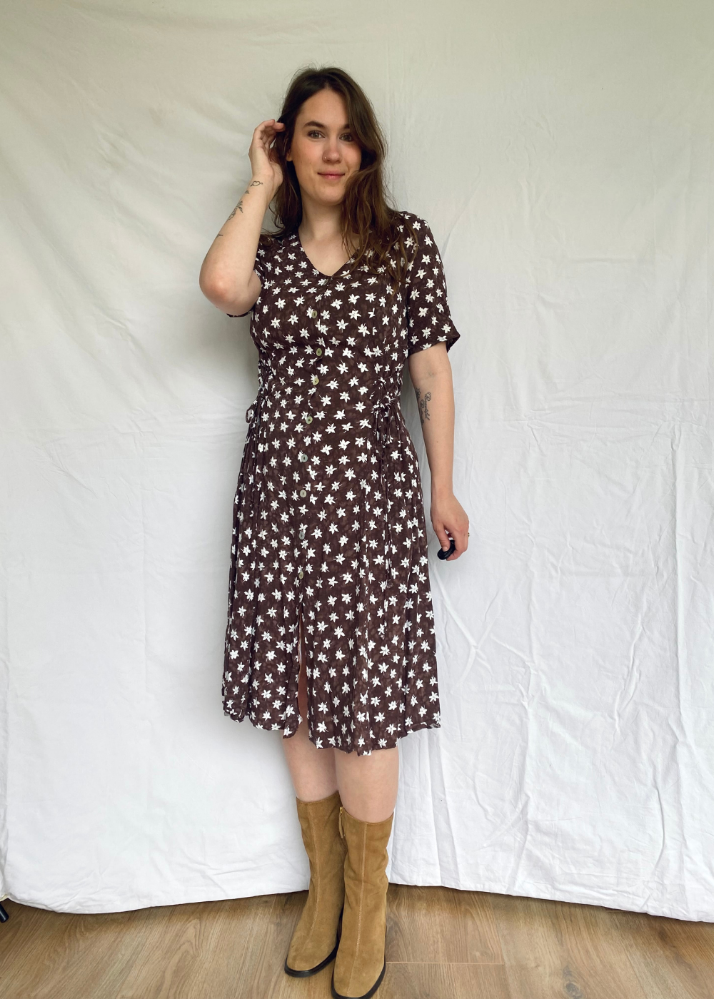 Bruine viscose jurk - l