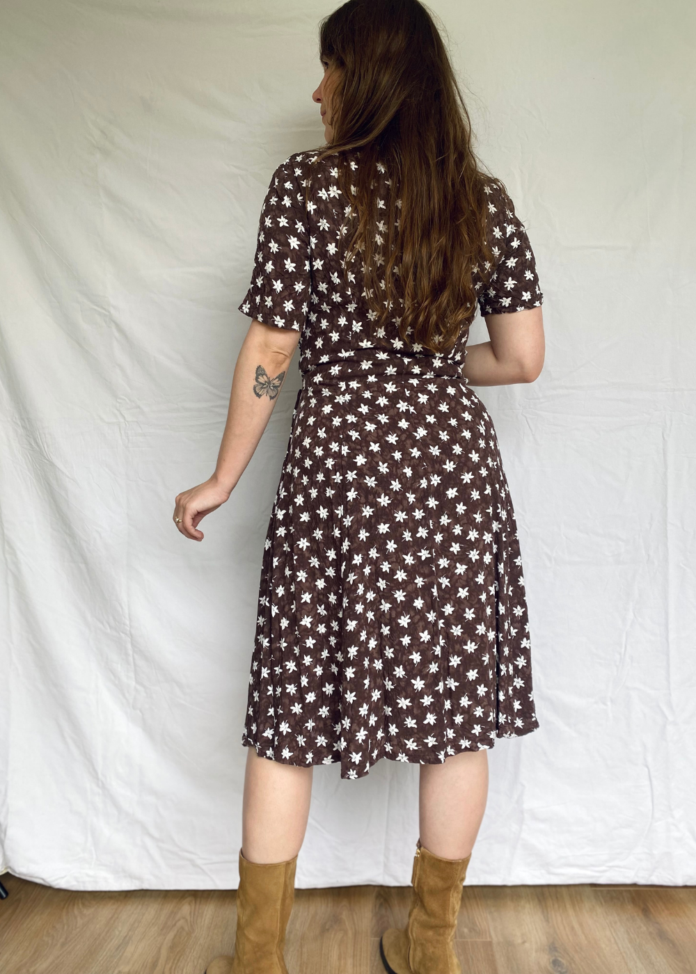 Bruine viscose jurk - l