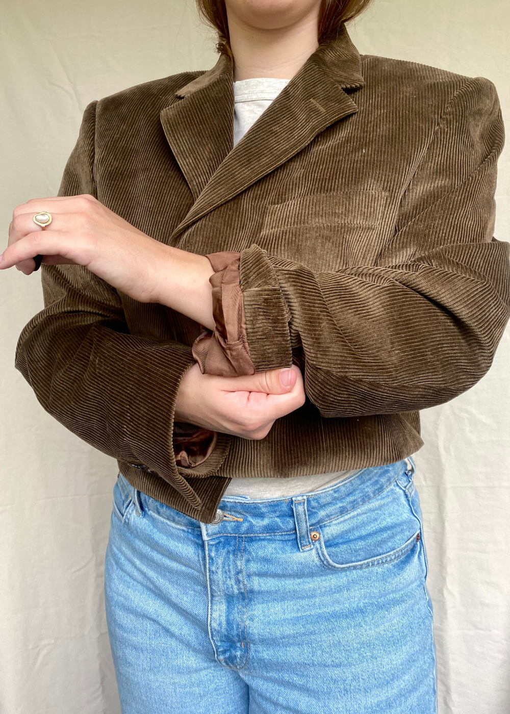 Bruine Remade ribstof blazer - maat L/XL