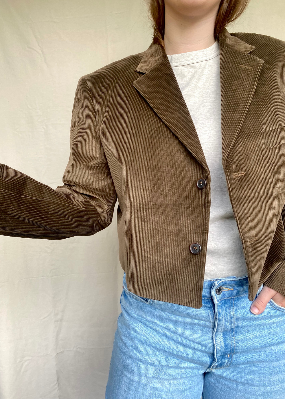 Bruine Remade ribstof blazer - maat L/XL