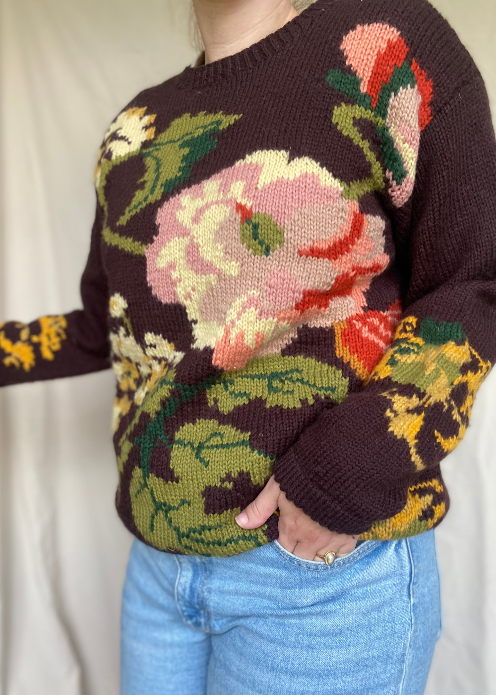 Wollen trui met bloemen - maat M/L