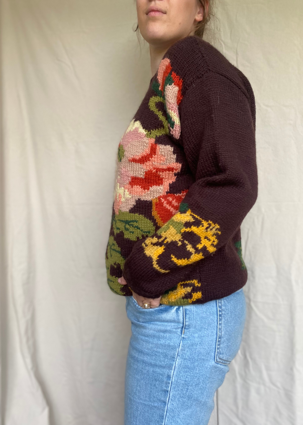Wollen trui met bloemen - maat M/L