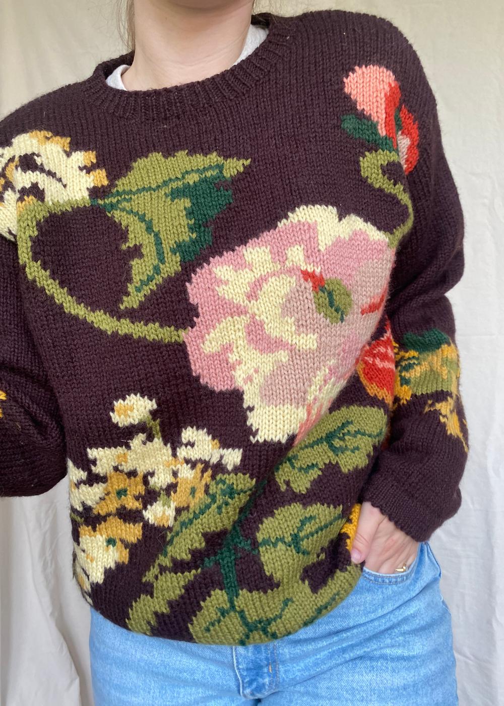 Wollen trui met bloemen - maat M/L