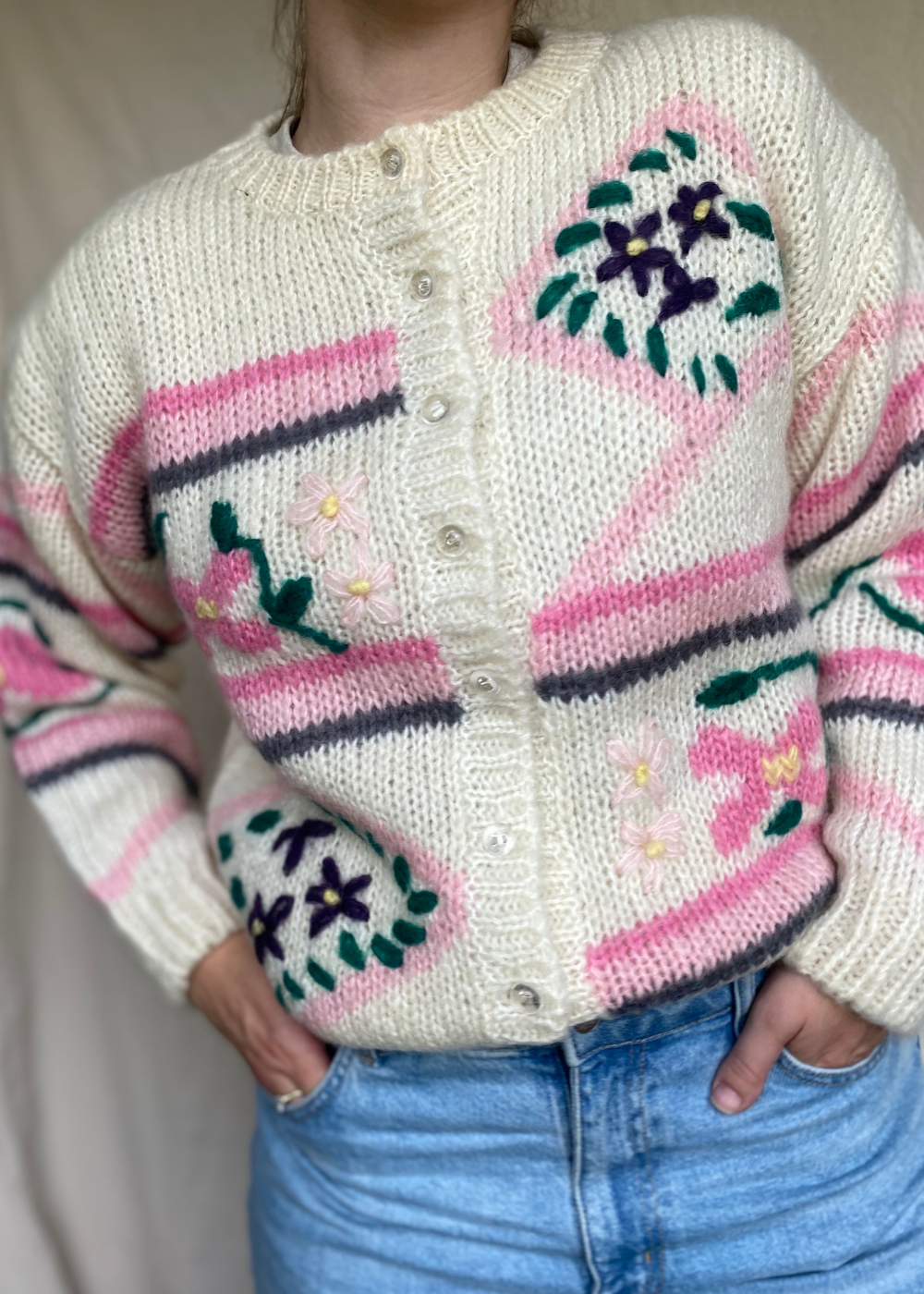 100% wollen vest met bloemen - maat L/XL
