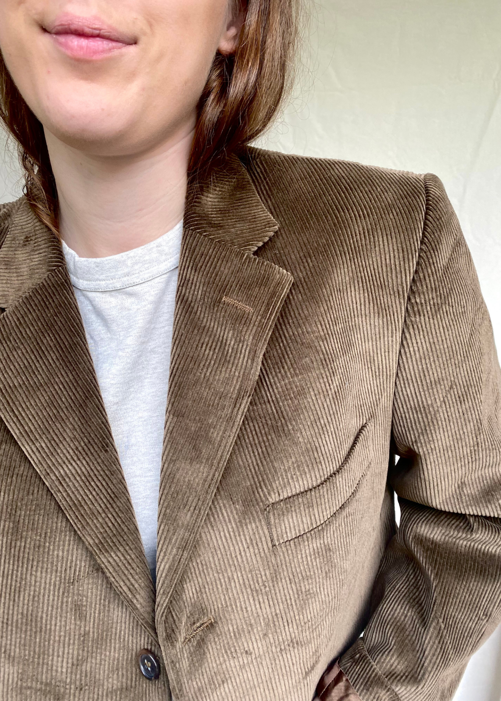 Bruine Remade ribstof blazer - maat L/XL