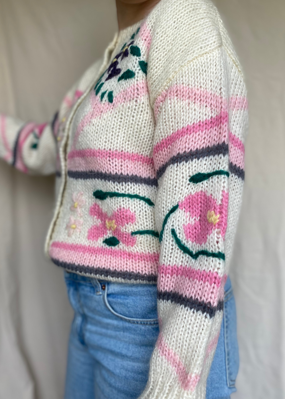100% wollen vest met bloemen - maat L/XL