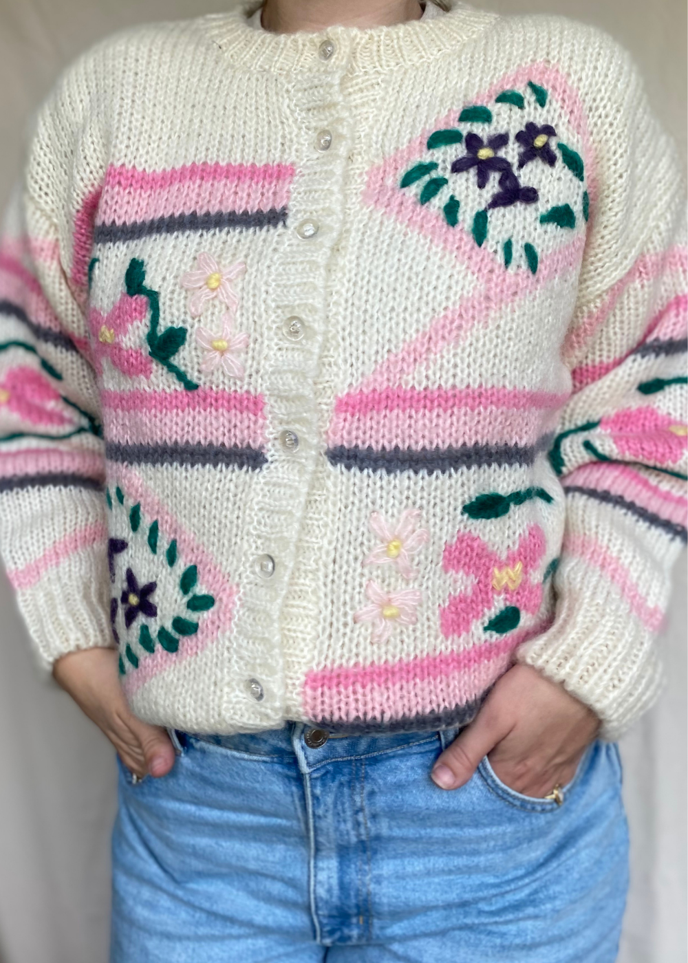 100% wollen vest met bloemen - maat L/XL