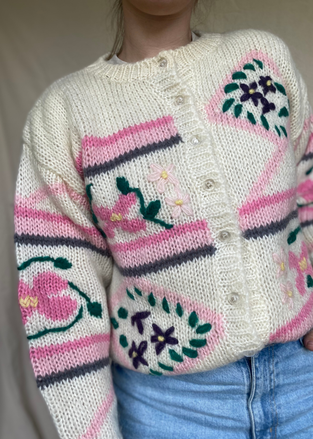 100% wollen vest met bloemen - maat L/XL