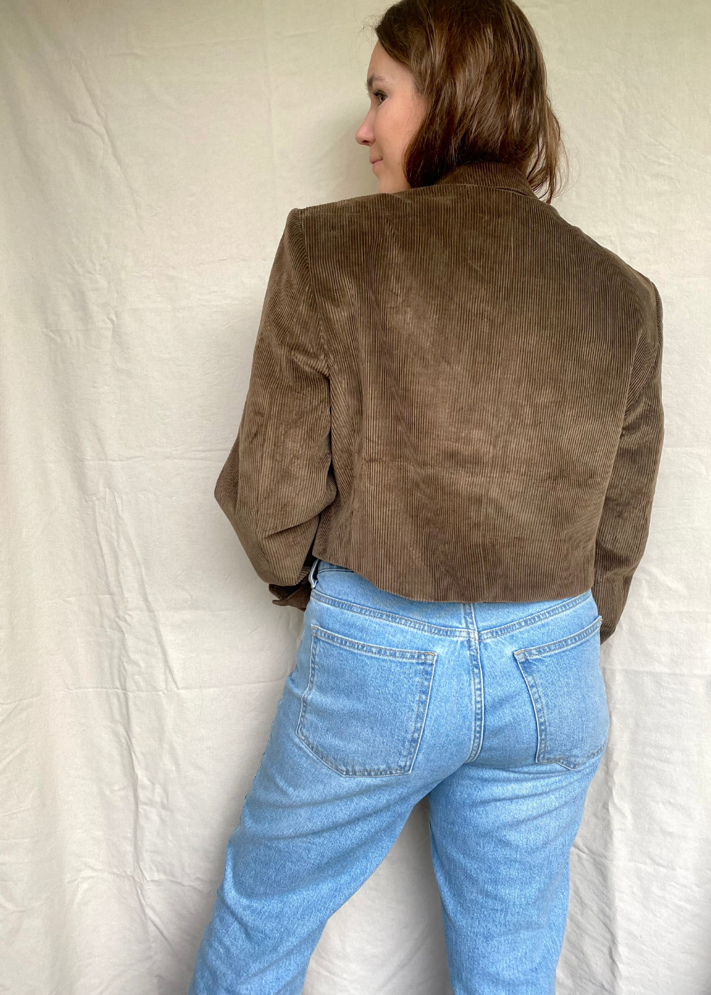 Bruine Remade ribstof blazer - maat L/XL