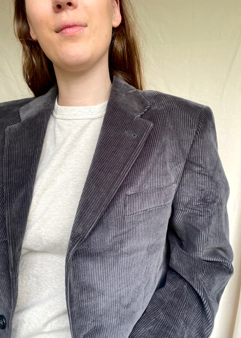 Cropped grijze ribstof blazer - maat L/XL