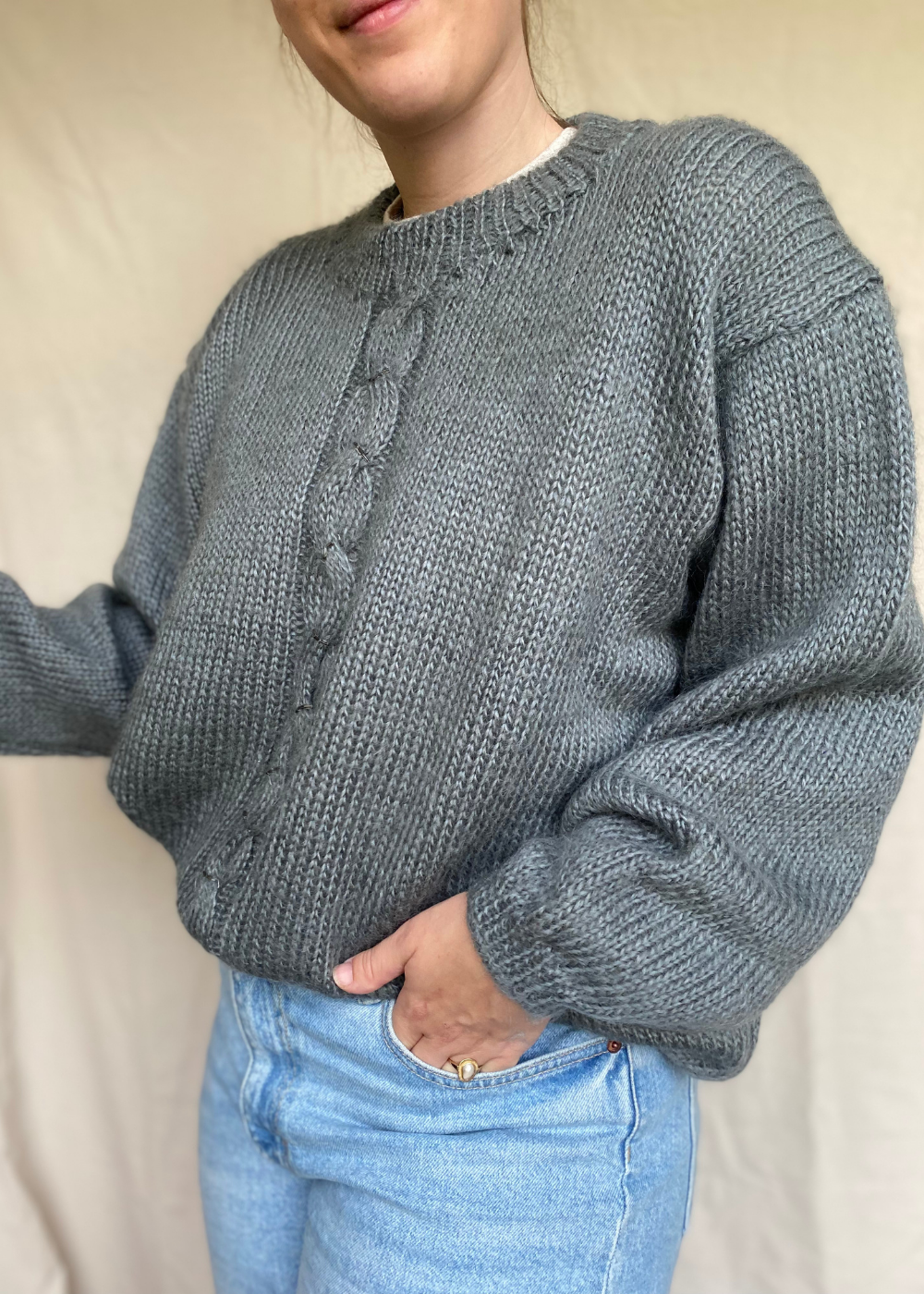 Grijze wollen dames trui - maat XL/XXL