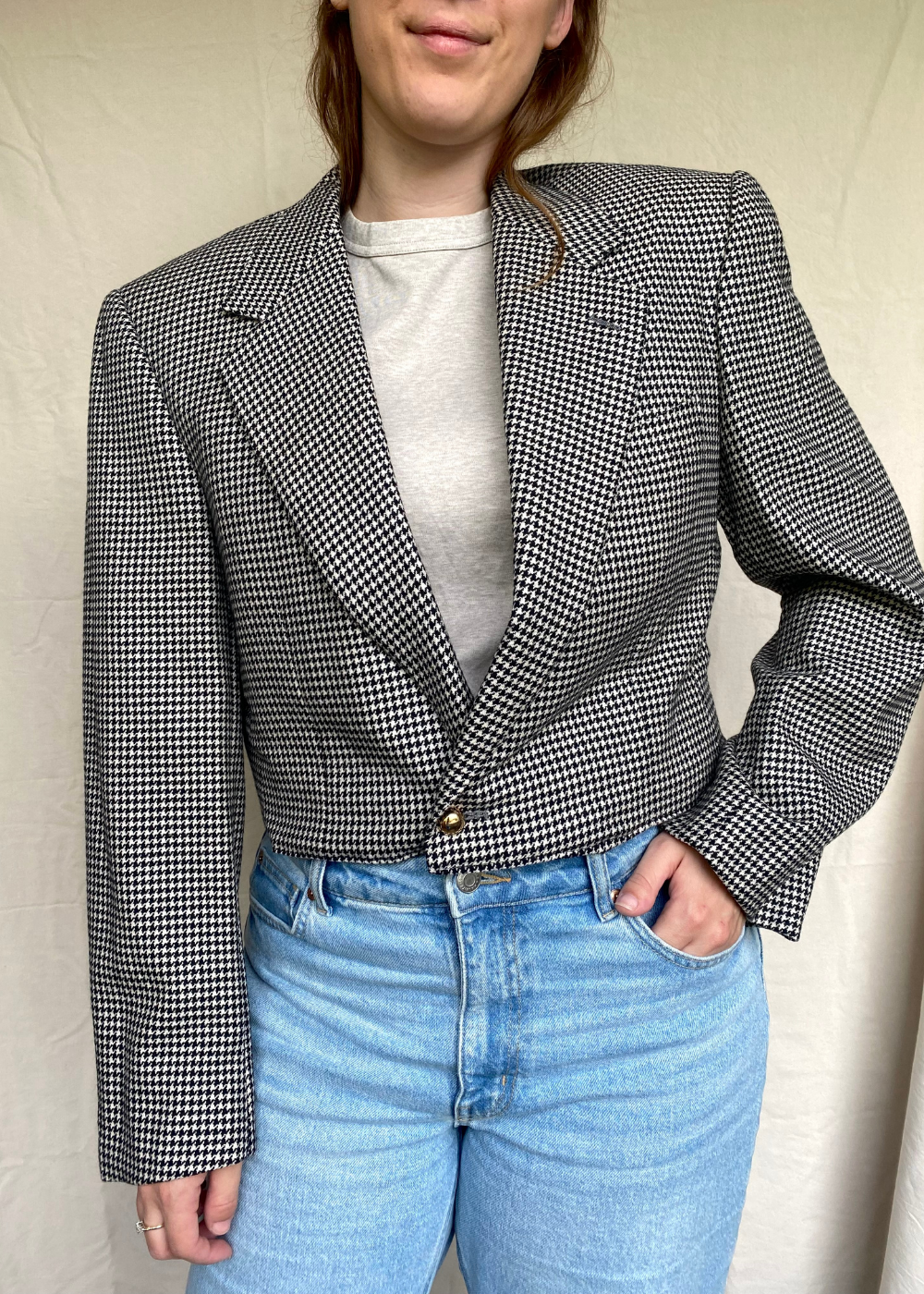 Remade - pied-de-poule zwart/wit blazer - maat L/XL