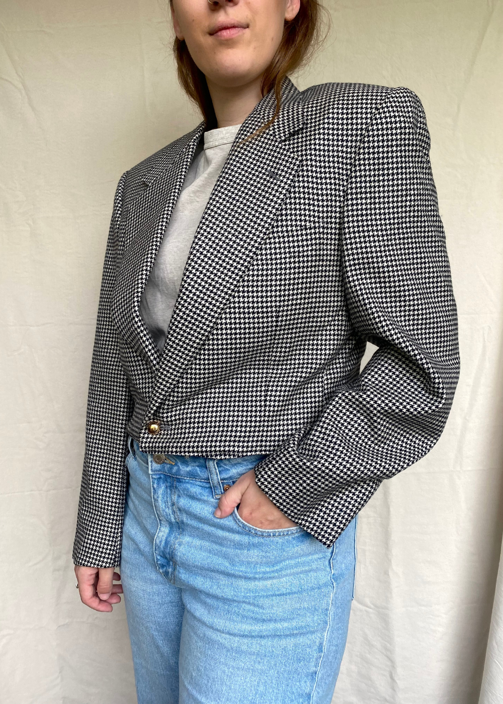 Remade - pied-de-poule zwart/wit blazer - maat L/XL