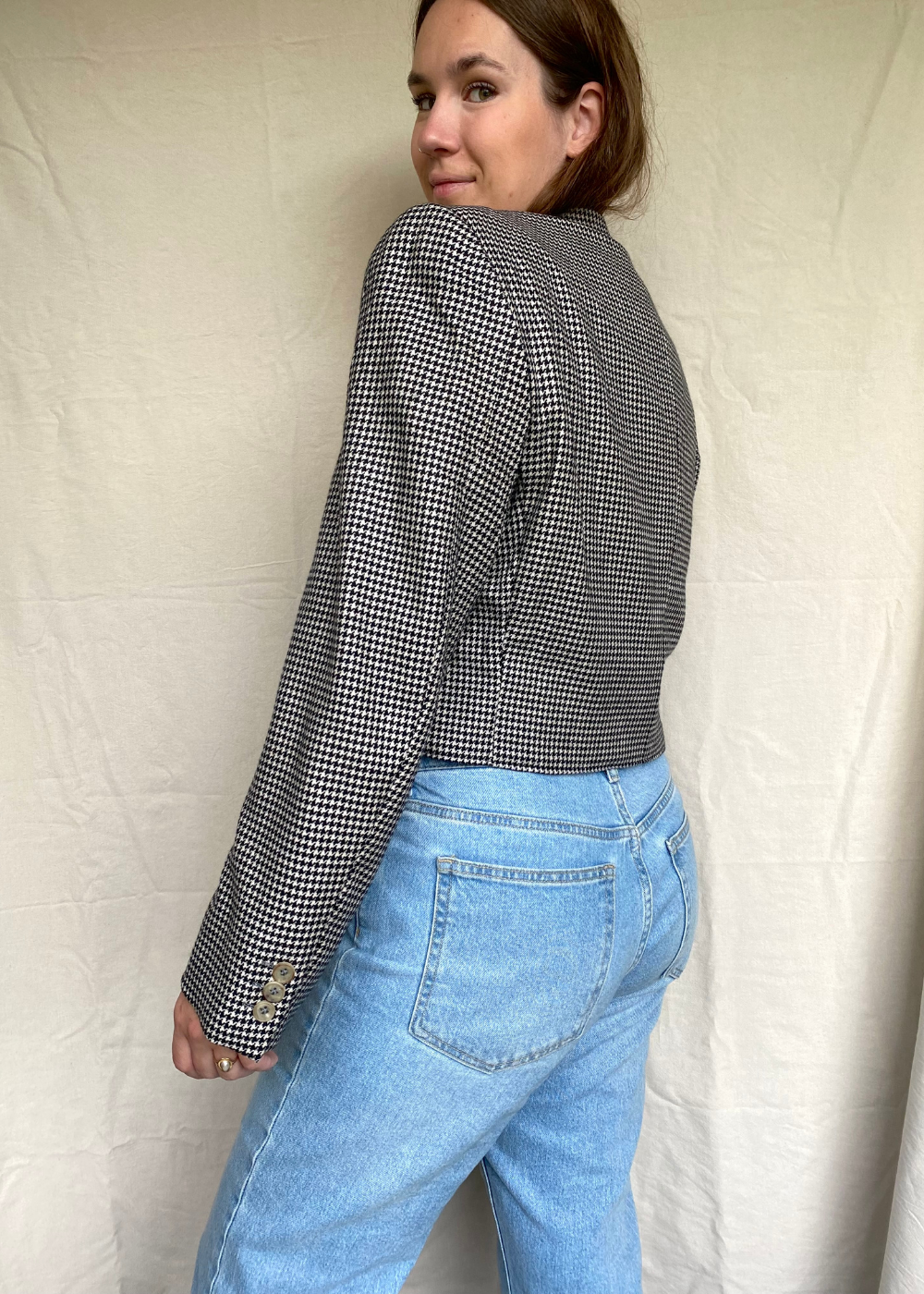 Remade - pied-de-poule zwart/wit blazer - maat L/XL