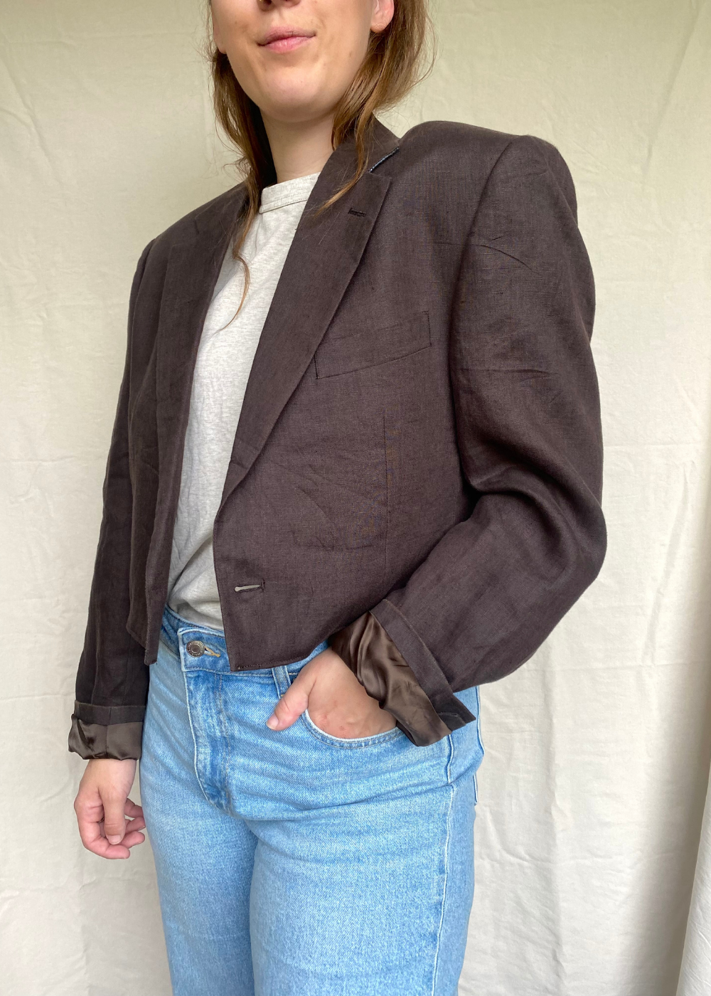 Bruine linnen dames blazer - maat L/XL