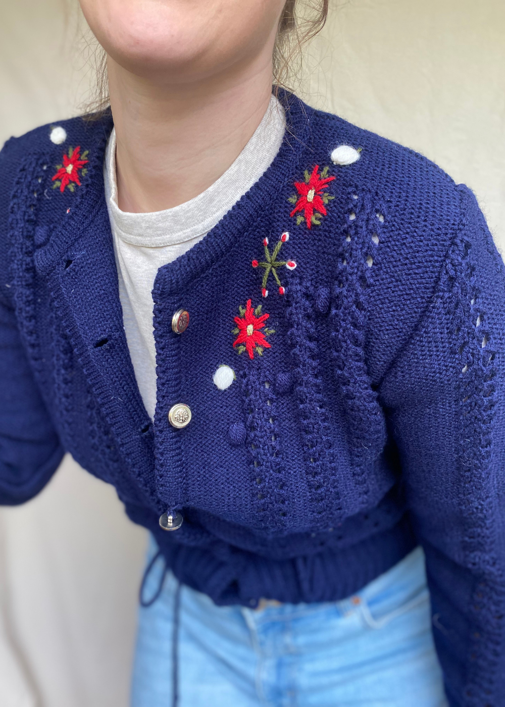 Donkerblauw vest met borduursel - maat S/M