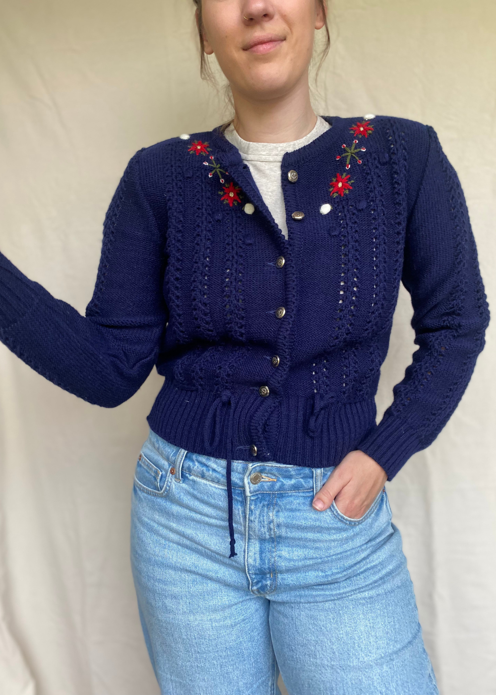 Donkerblauw vest met borduursel - maat S/M