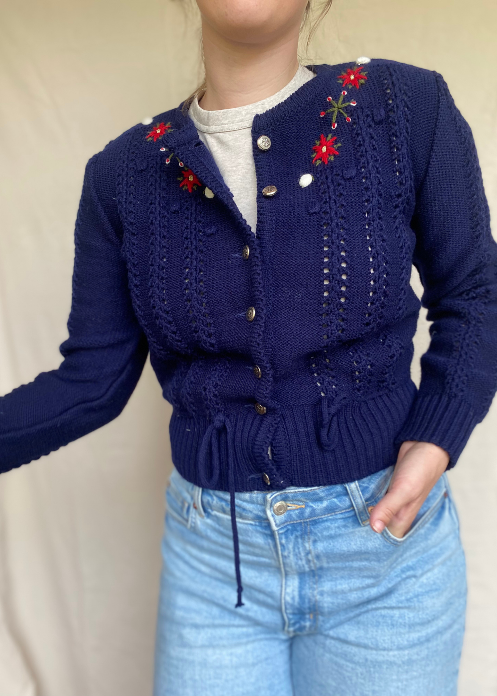 Donkerblauw vest met borduursel - maat S/M