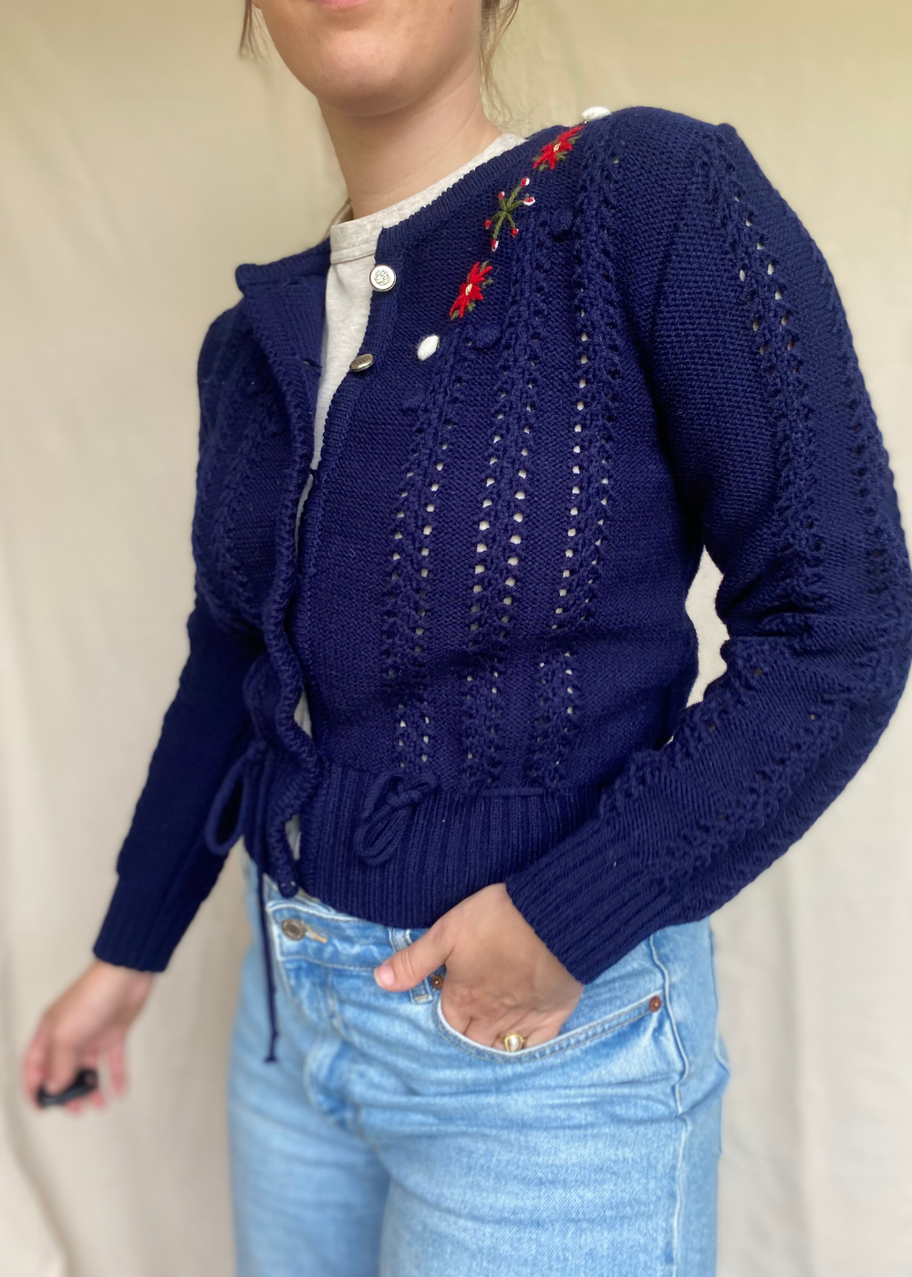Donkerblauw vest met borduursel - maat S/M