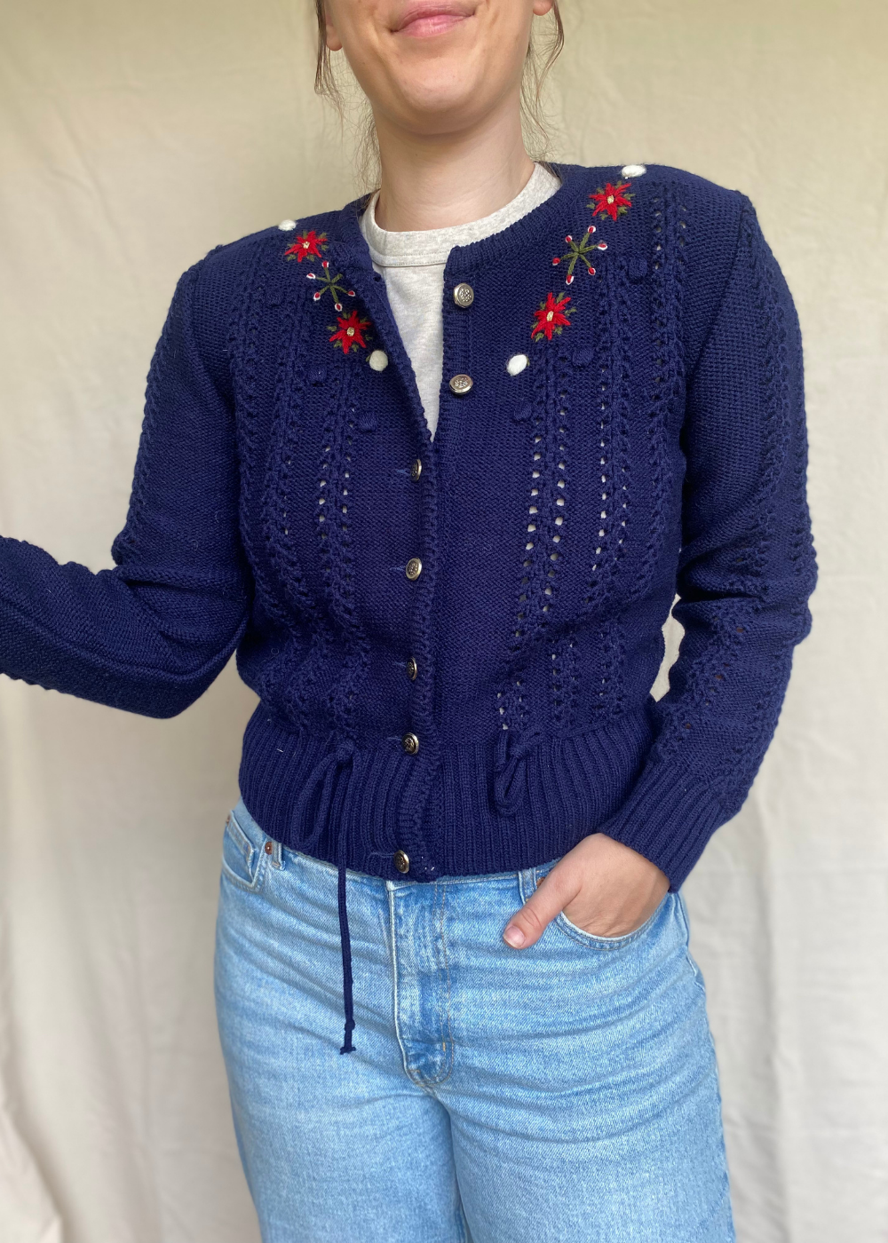 Donkerblauw vest met borduursel - maat S/M