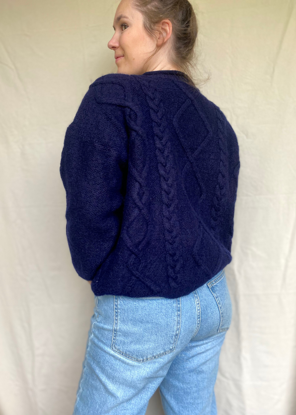 Wollen donkerblauwe dames trui - maat L/XL