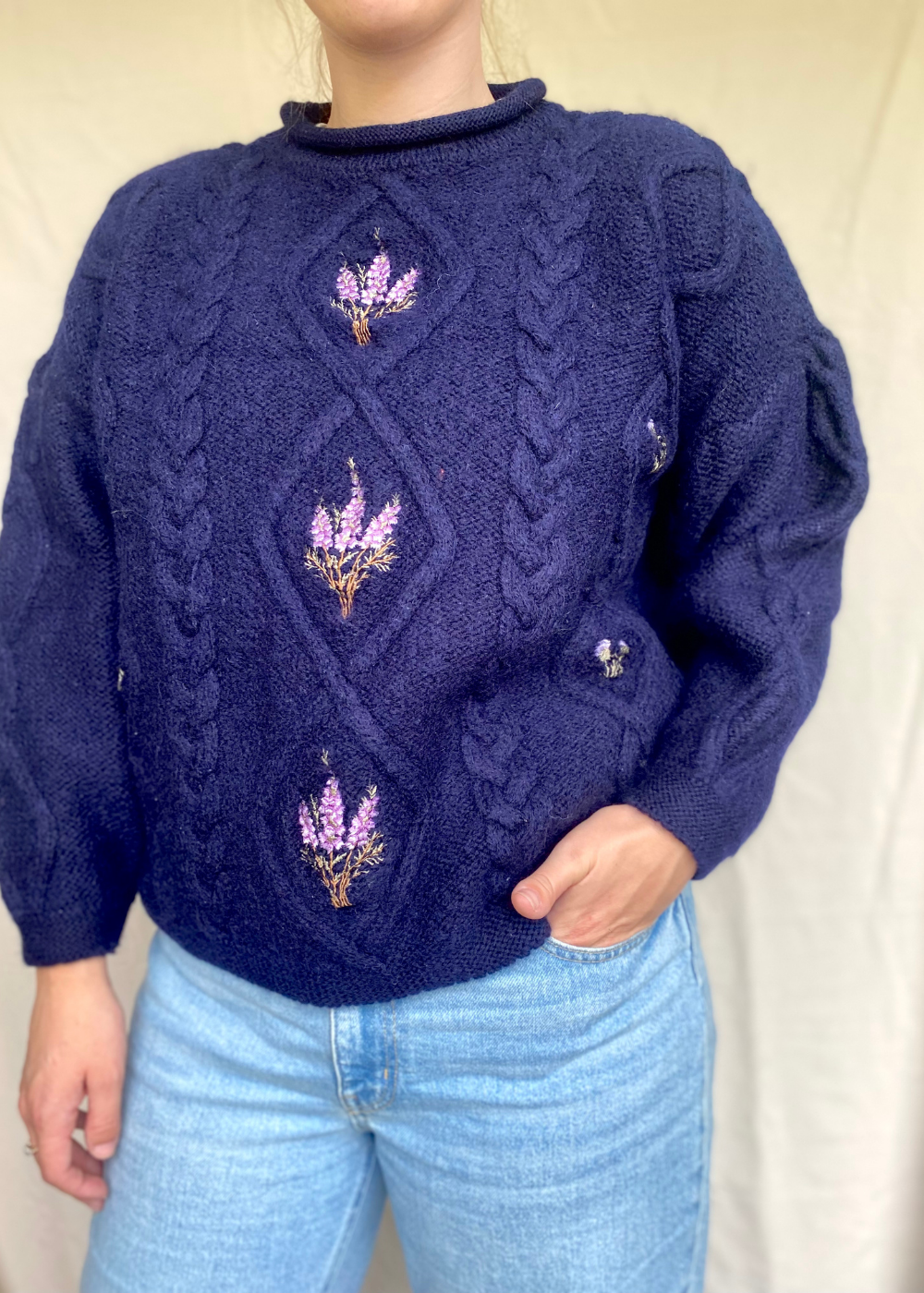 Wollen donkerblauwe dames trui - maat L/XL