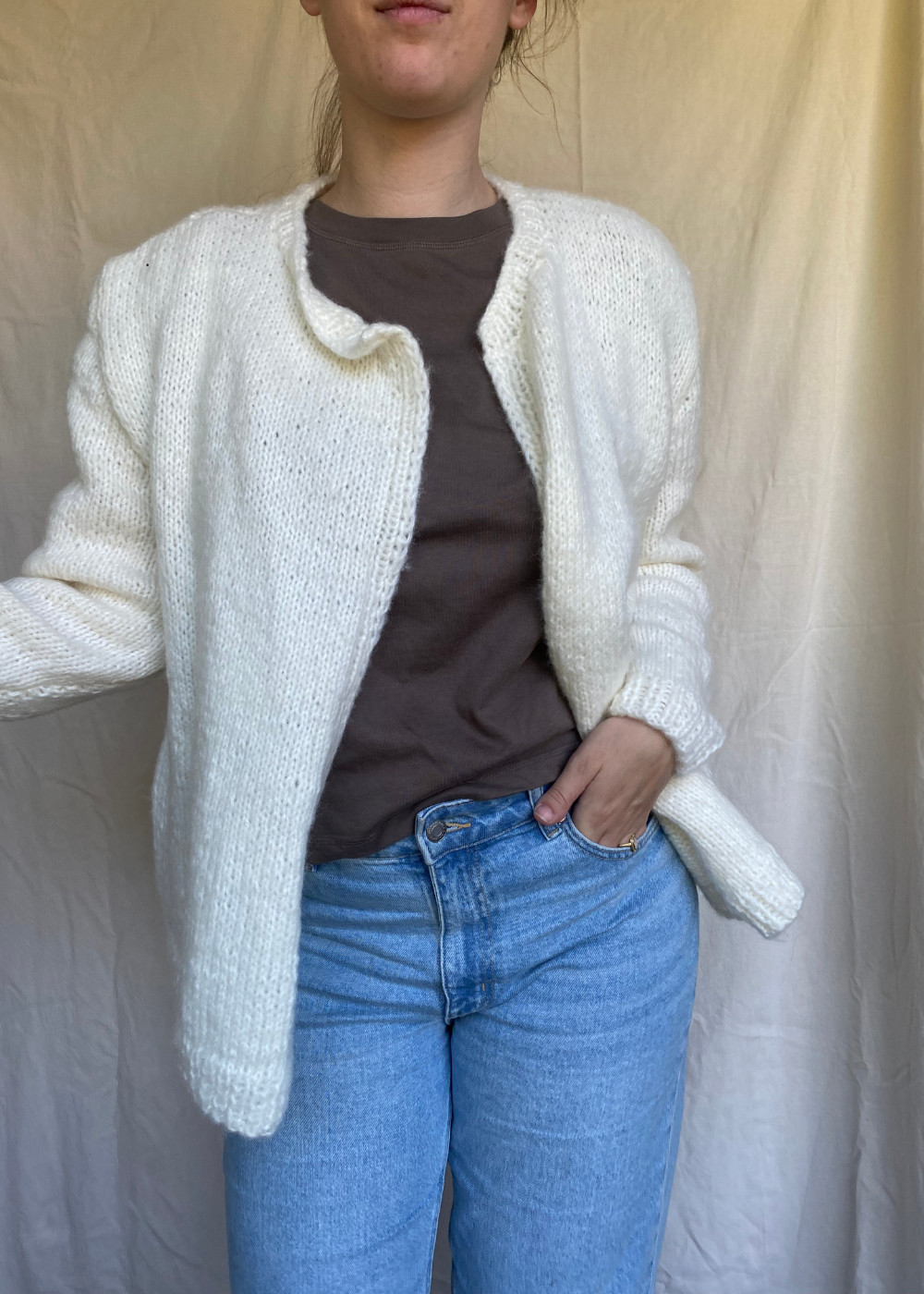 Creme wit handgebreid vest - maat M/L