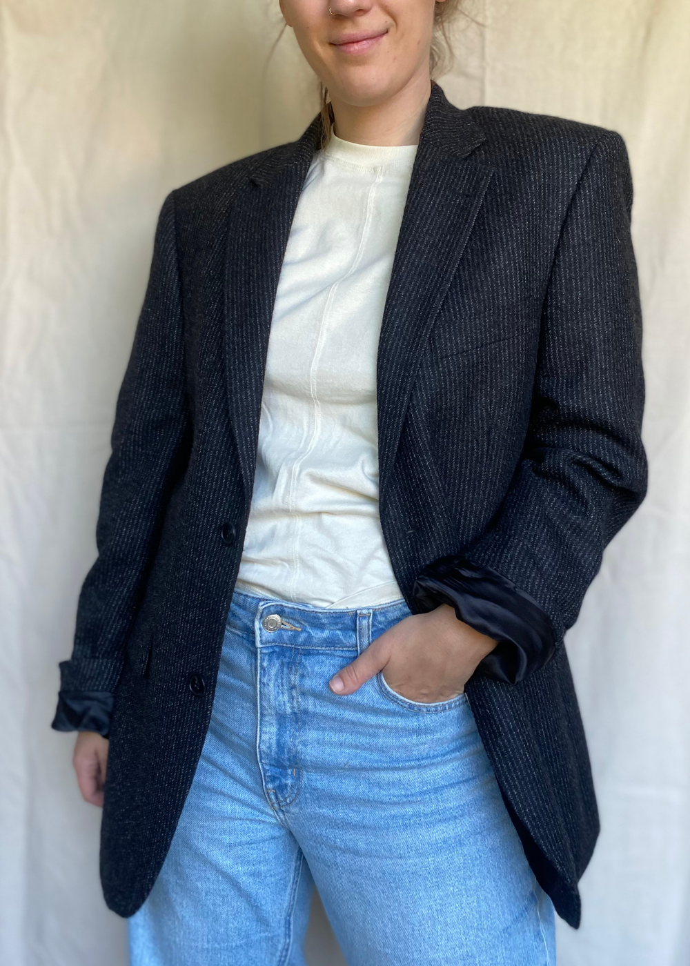 Tijdloze krijtstreep blazer - maat L