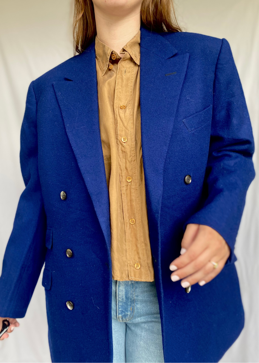 Royal blue wollen blazer - maat L/XL