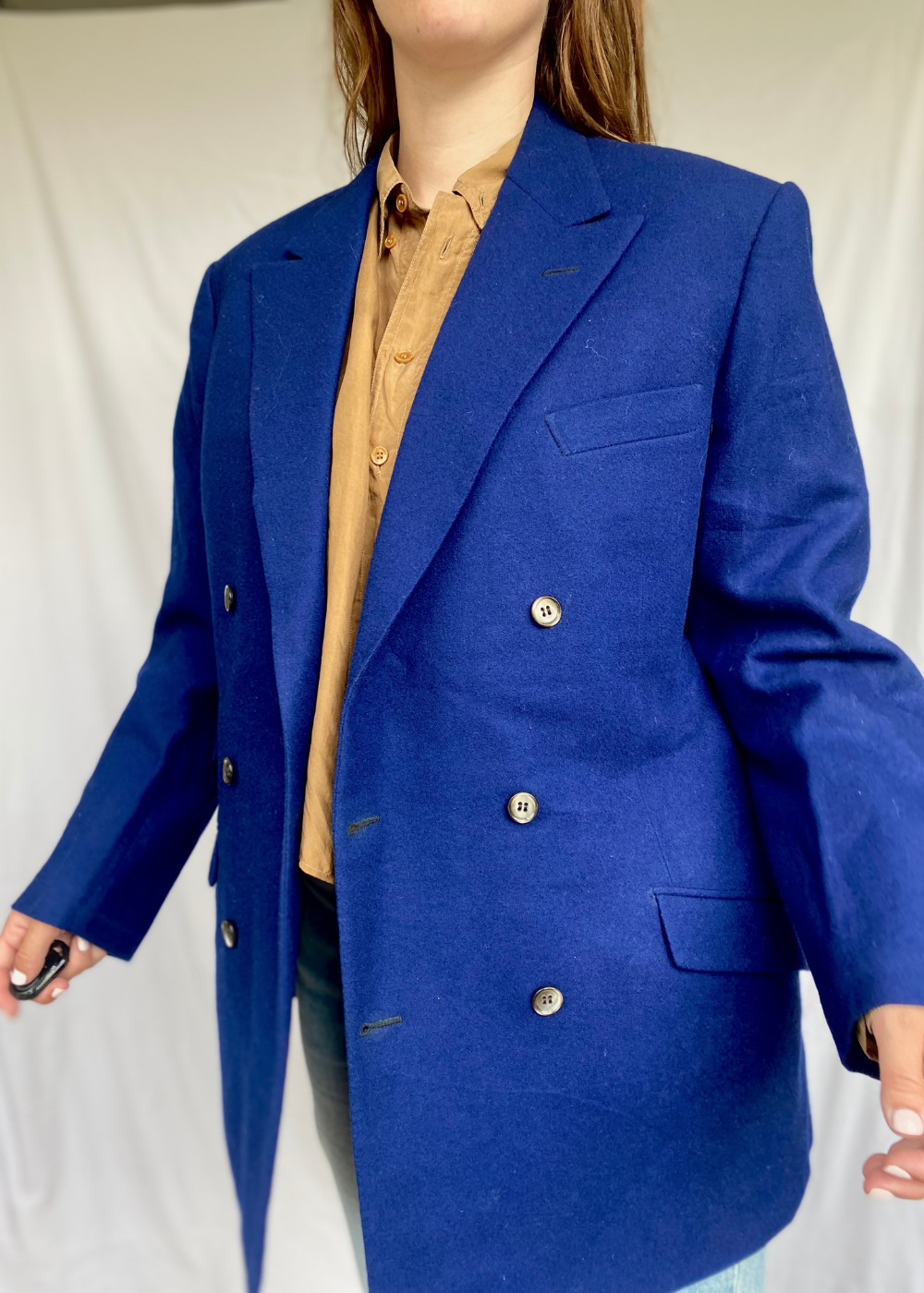 Royal blue wollen blazer - maat L/XL