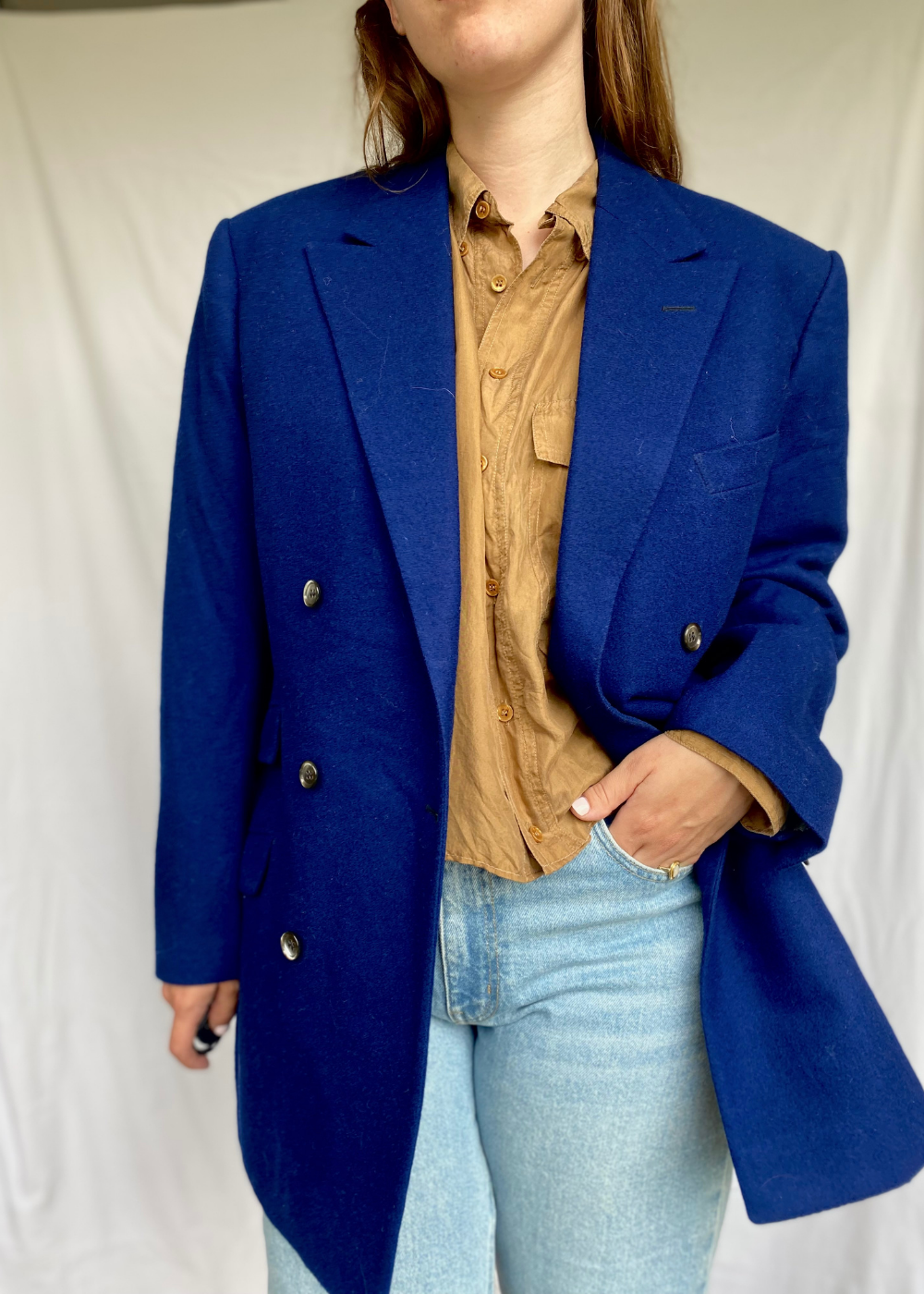 Royal blue wollen blazer - maat L/XL