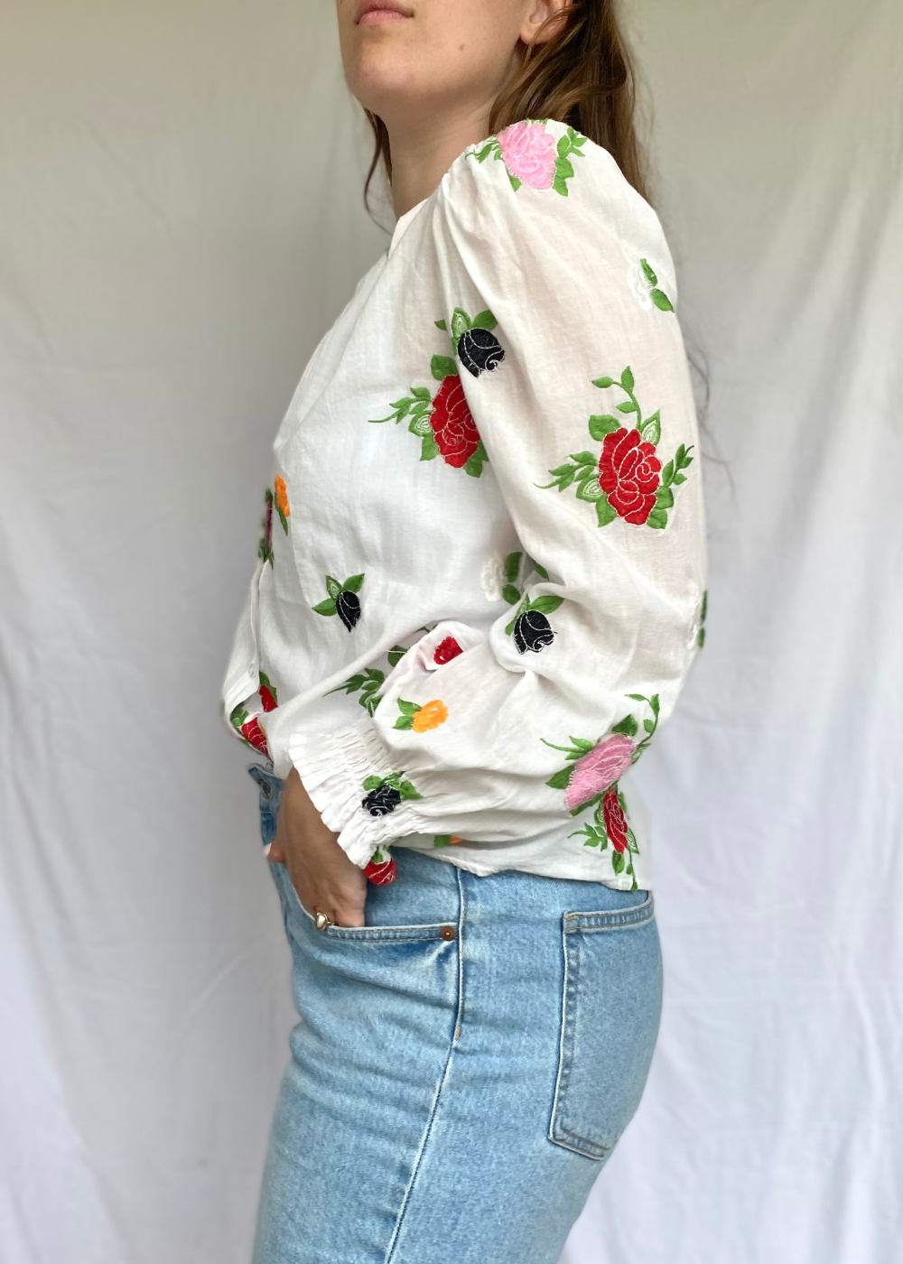 Preloved vrolijke bloemen blouse - maat L