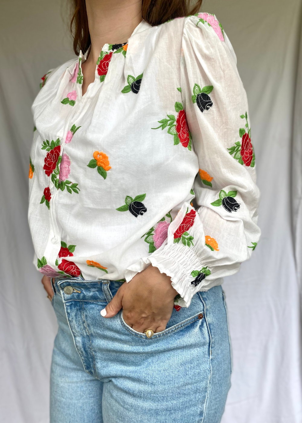 Preloved vrolijke bloemen blouse - maat L