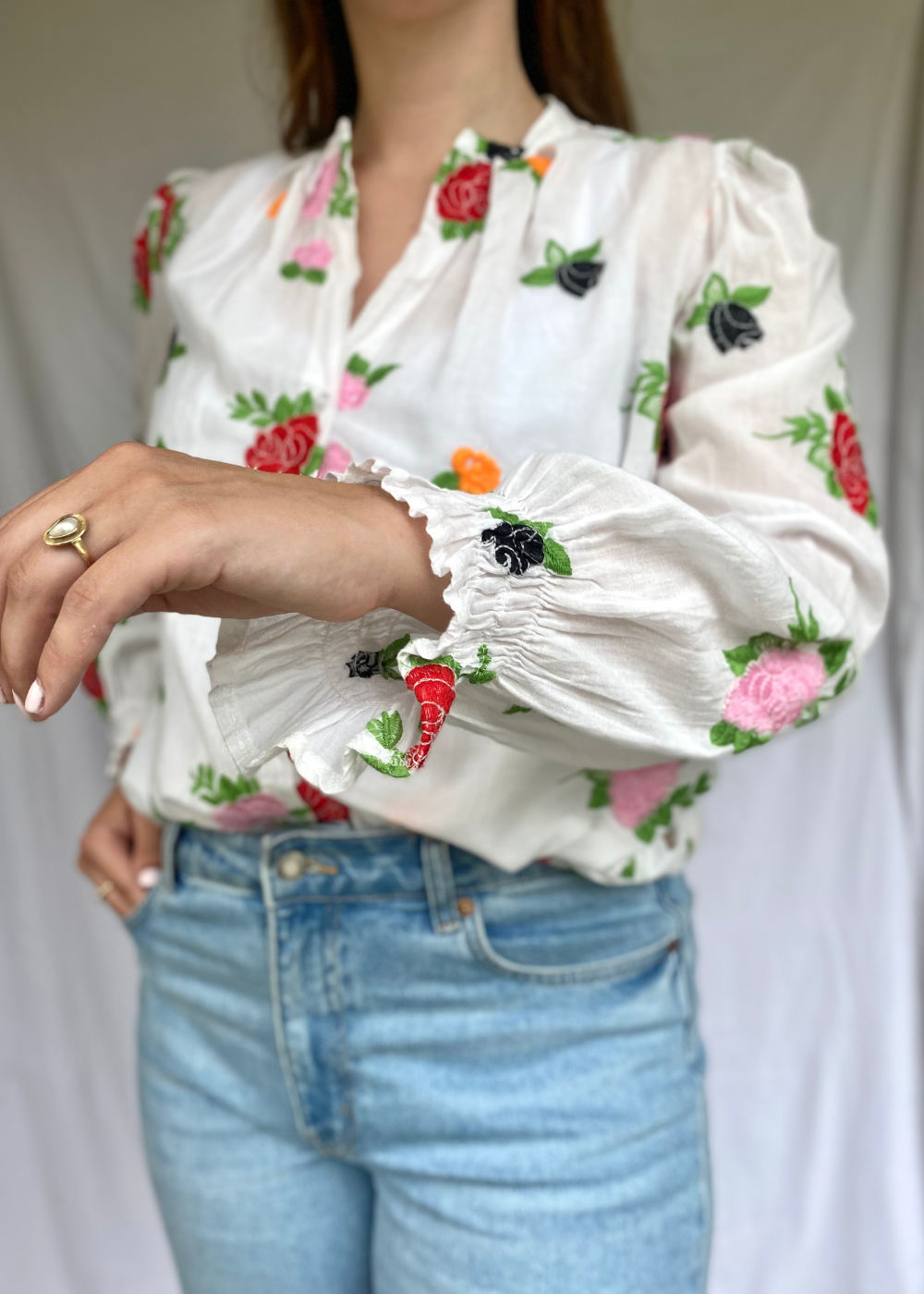 Preloved vrolijke bloemen blouse - maat L
