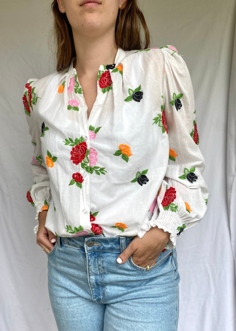Preloved vrolijke bloemen blouse - maat L