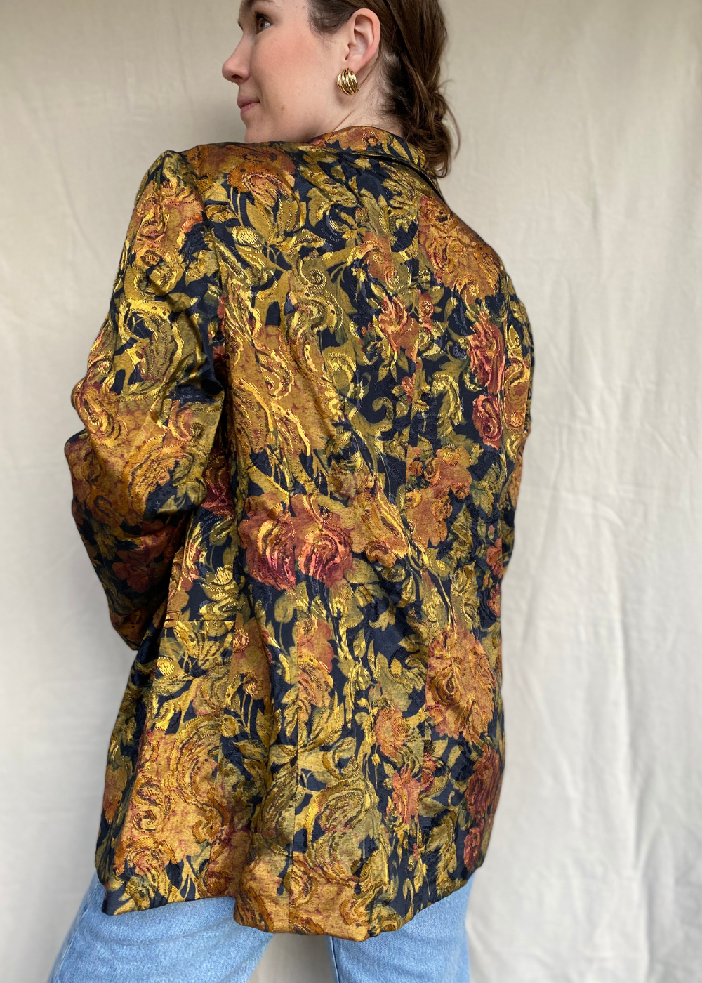 Glimmende blazer met bloemenprint - maat L/XL