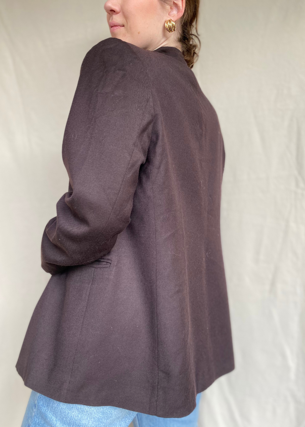 Donkerbruine lana wollen blazer - maat M/L