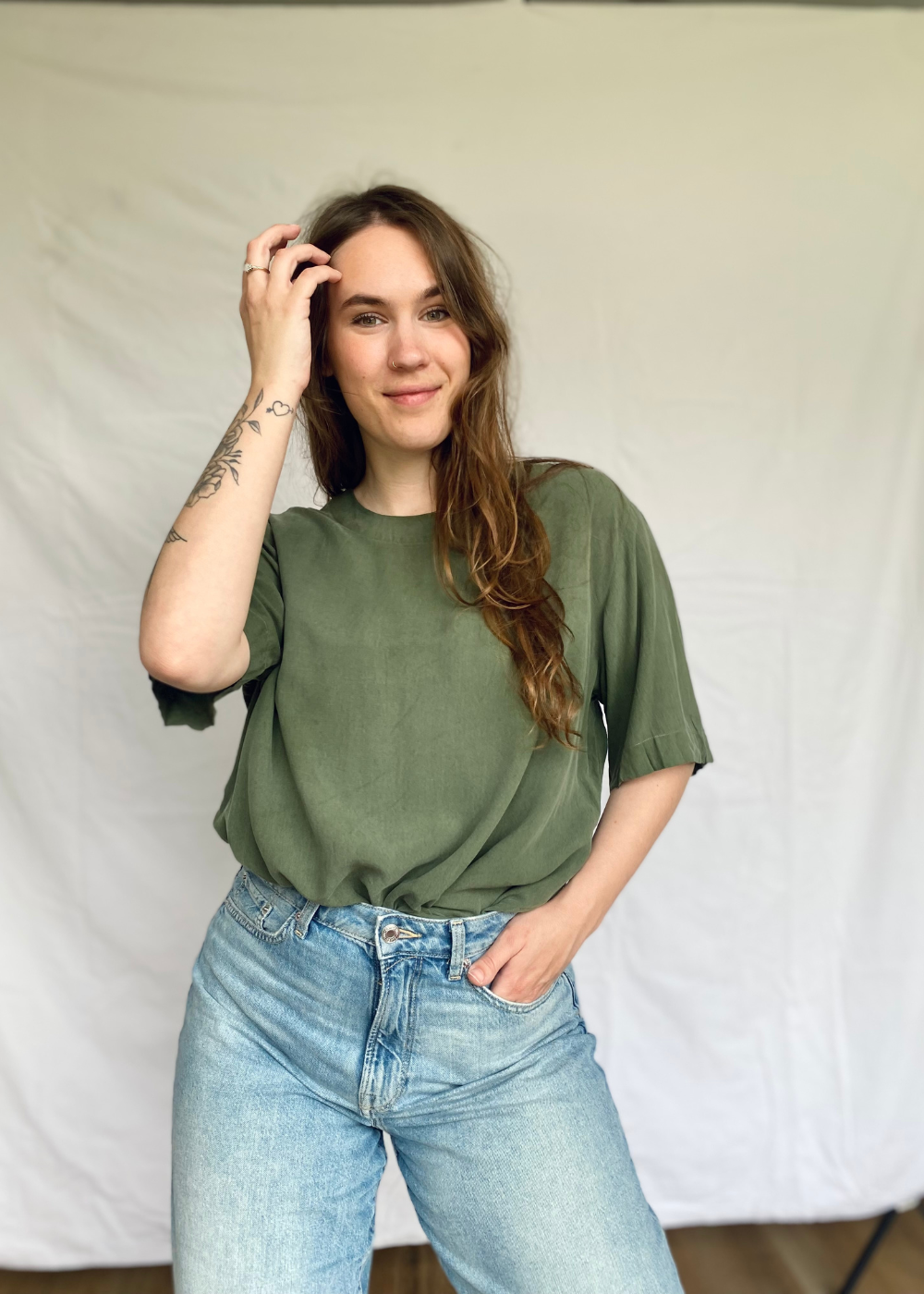 Groen zijde blouse - l/xl
